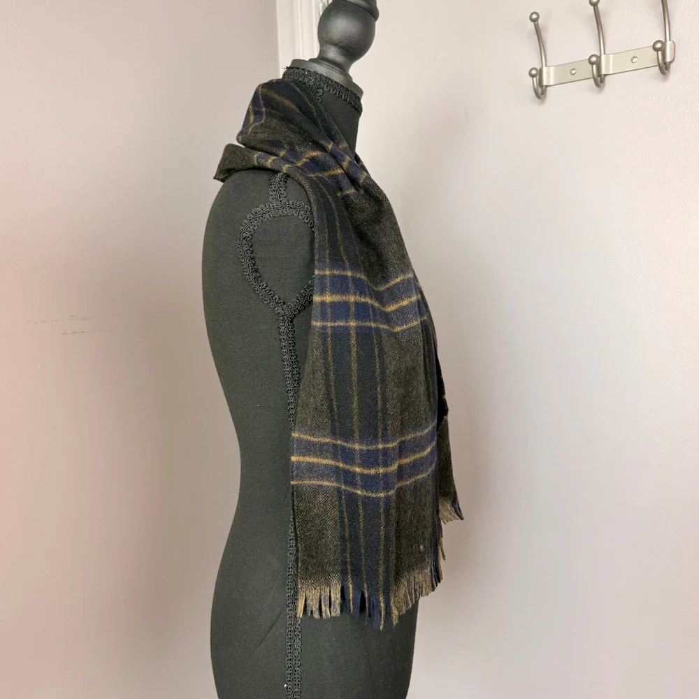Cisco Baskin Vintage Cashmere Wool Scarf Plaid Hand Loomed West Germany 47x11.25
